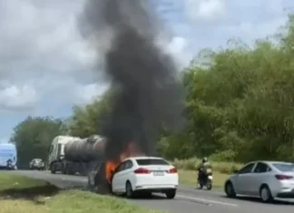 Acidente na BR-324 causa incêndio e destrói veículos